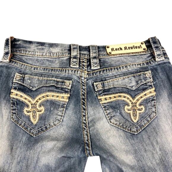 Rock Revival Denim - Rock Revival Jeans 27 Blue Denim Vivian Crop Distressed Embroidered Back Pockets